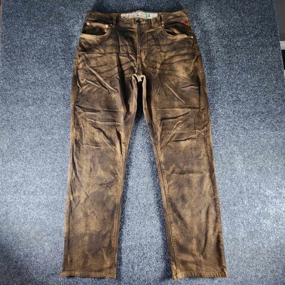 LRG Lifted Research Group True Straight Jeans Mens 34 Brown Distressed Washed